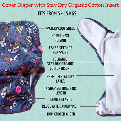 Cover Day Diaper for Very Heavy Wetters - Dino Love - Bumpadum