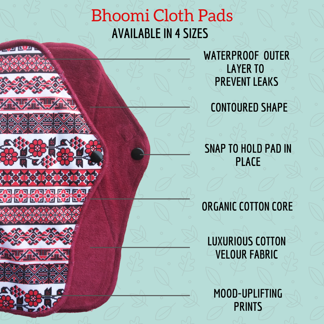 Cloth Sanitary Pads - Value Pack of XL, Large, Medium with Minibag - Bumpadum